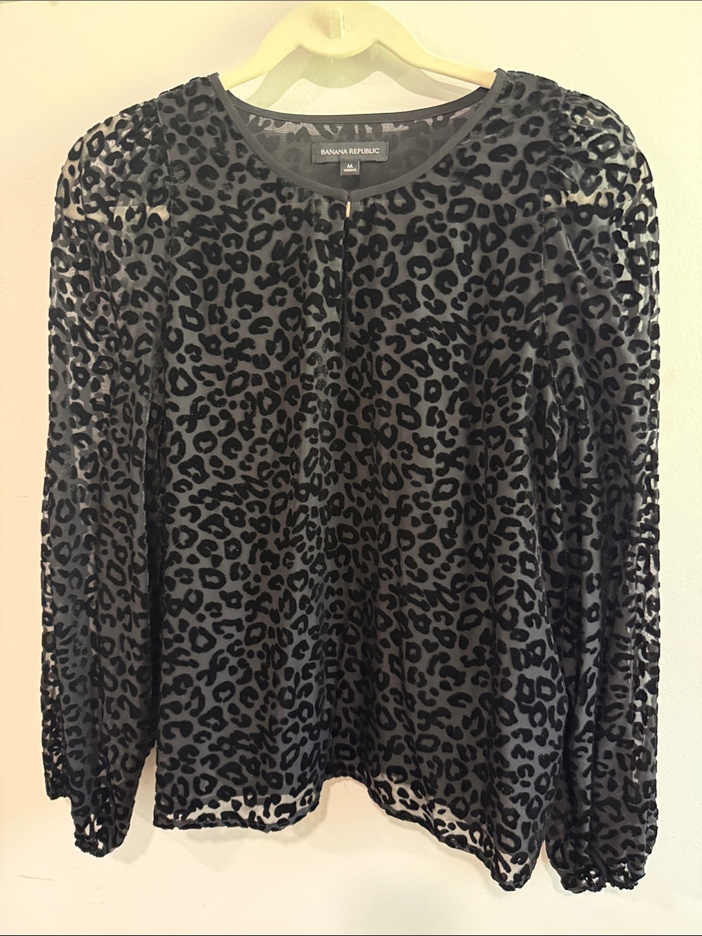 Banana Republic Black Leopard Print Long Sleeve Blouse